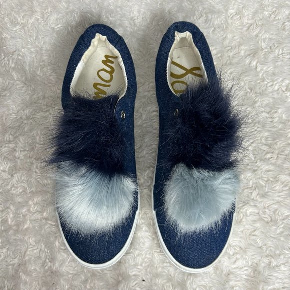 Sam Edelman Leya Denim Pompom‎ Sneaker Size 6.5 - Picture 3 of 8